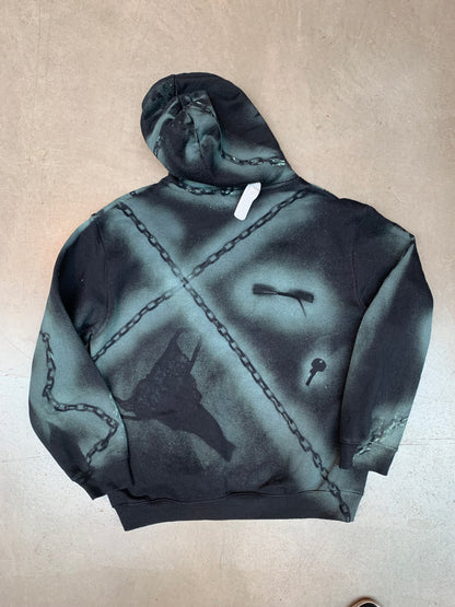 Hand Painted Women Large Black Green Hoodie