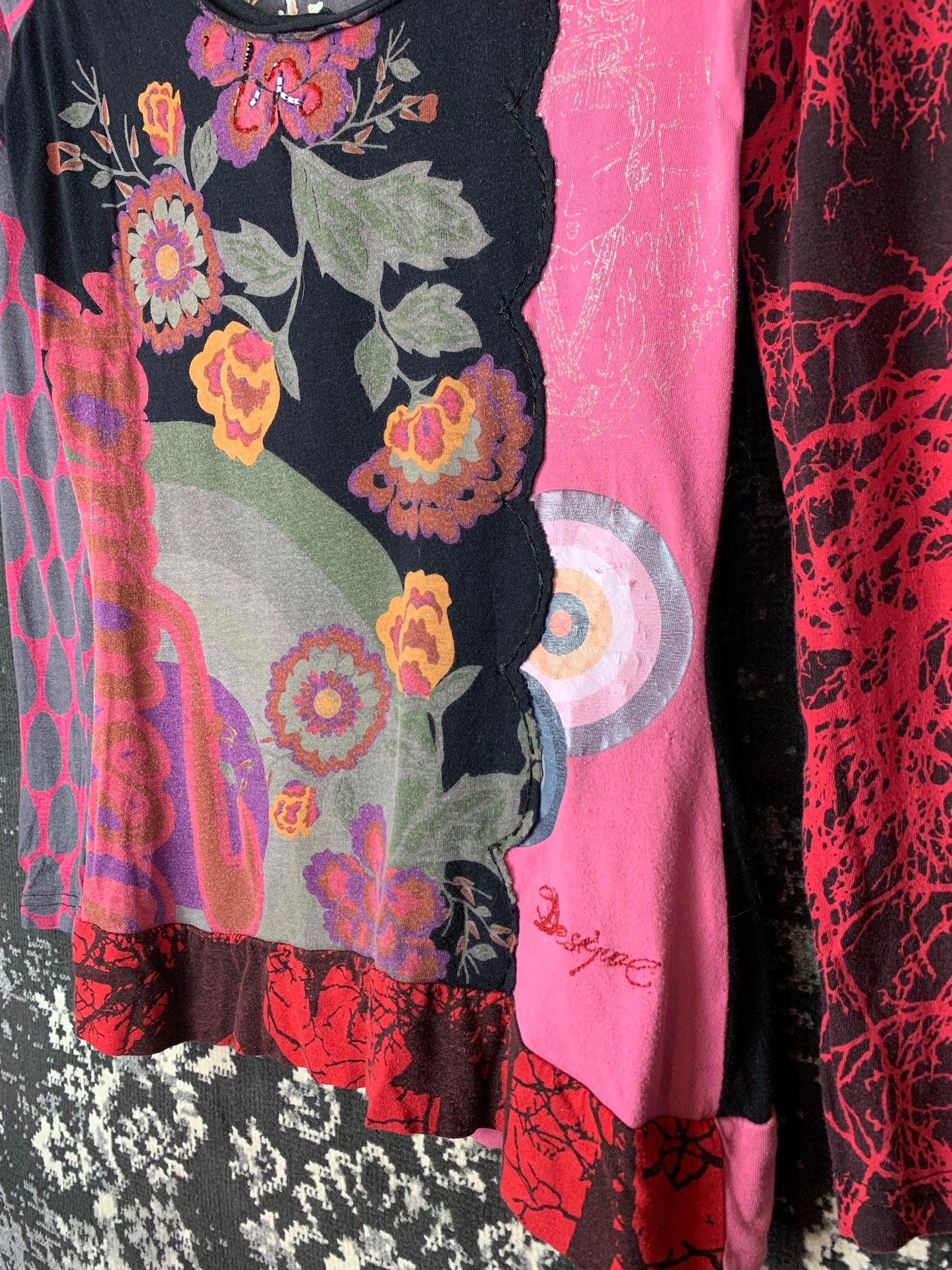 Womens Y2K Style Desigual Patchwork Long Sleeve Top