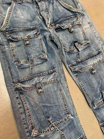 Vintage Men M Bright Multi Pocket Utility Jeans