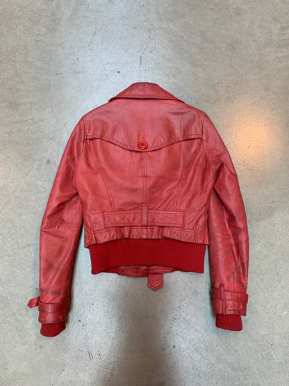 Vero Moda Women's Red Cropped Leather Jacket