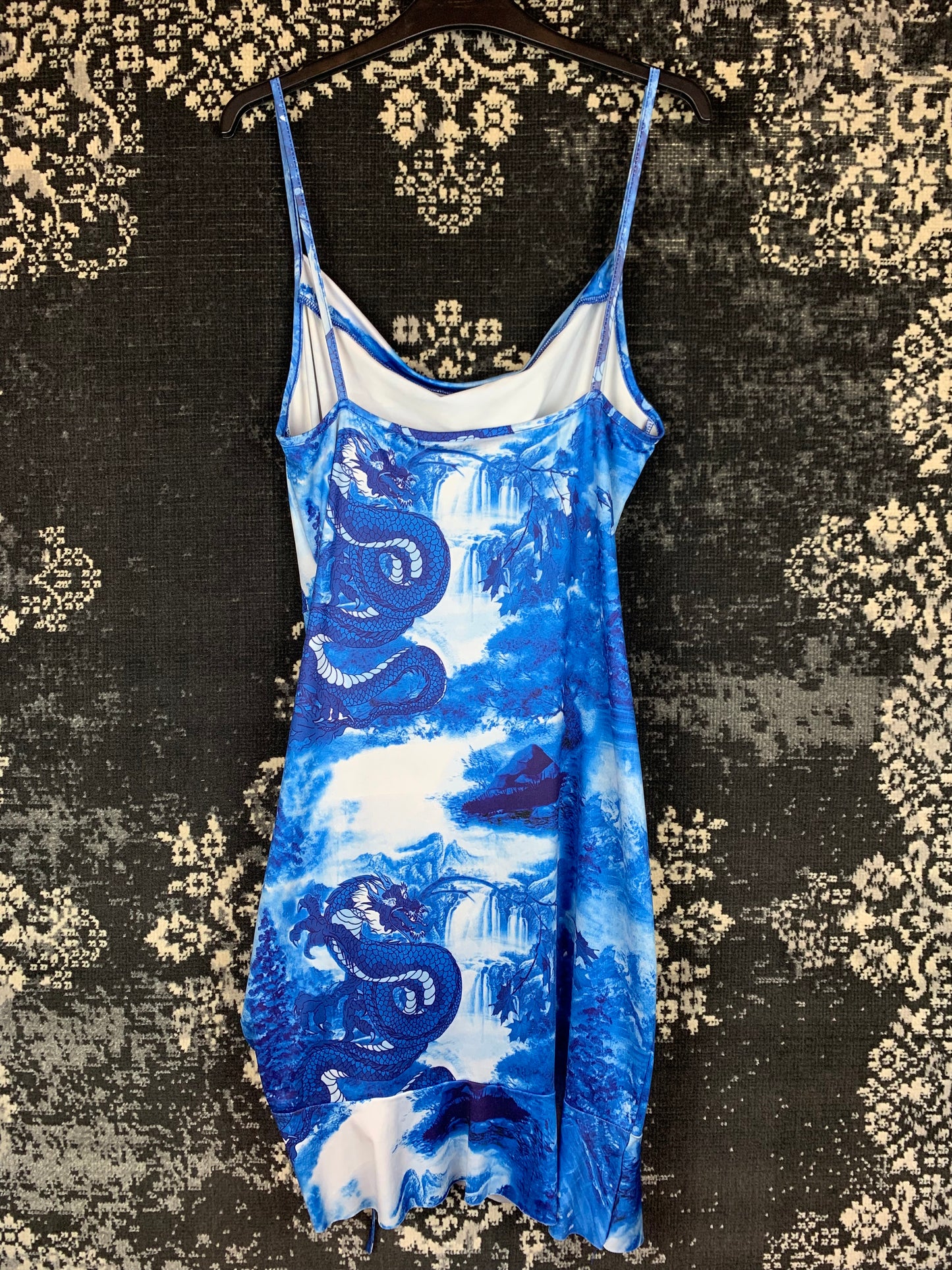 Y2K Women's Blue Dragon Printed Graphic Dress