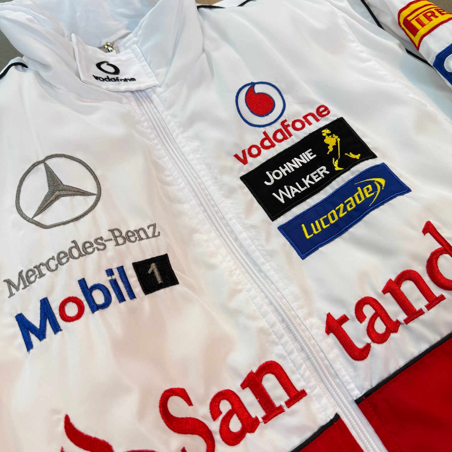 Vintage Mercedes-Benz Santander F1 White Racing Jacket