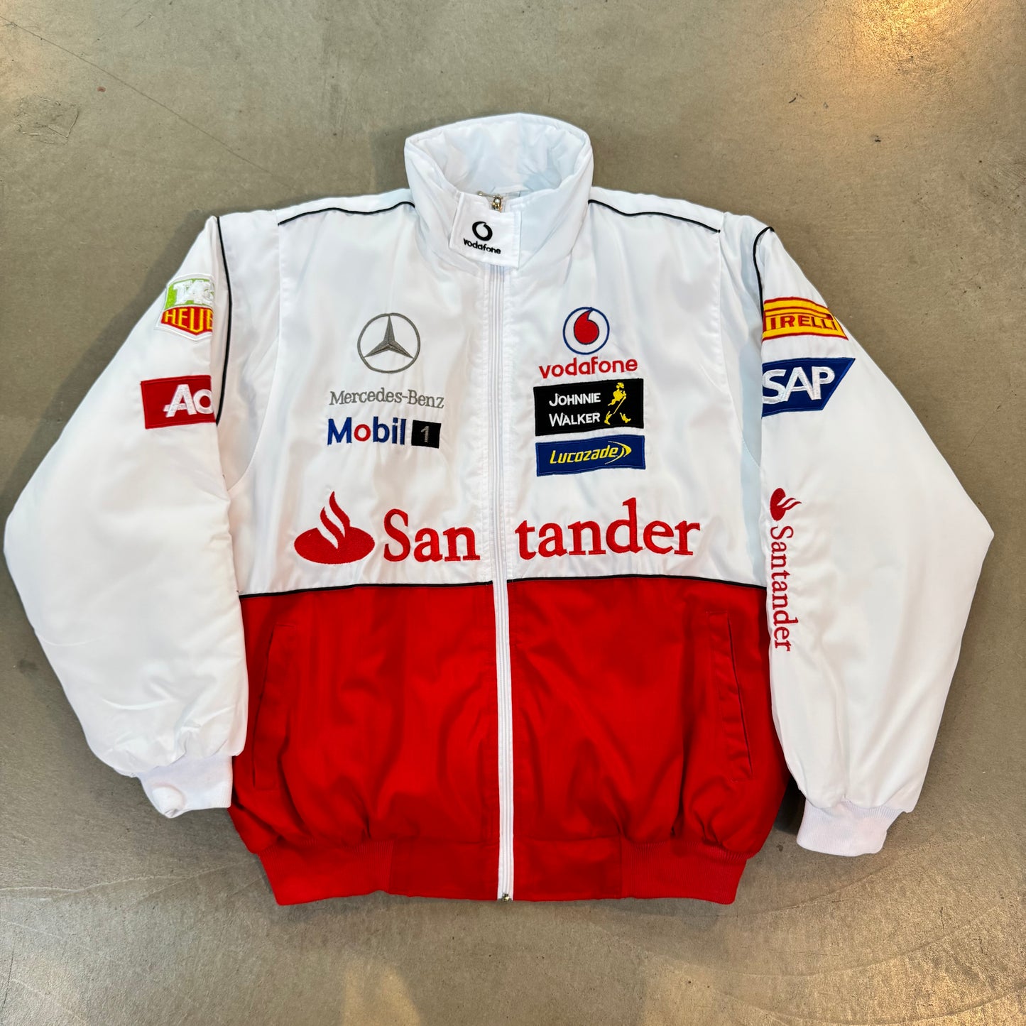Vintage Mercedes-Benz Santander F1 White Racing Jacket