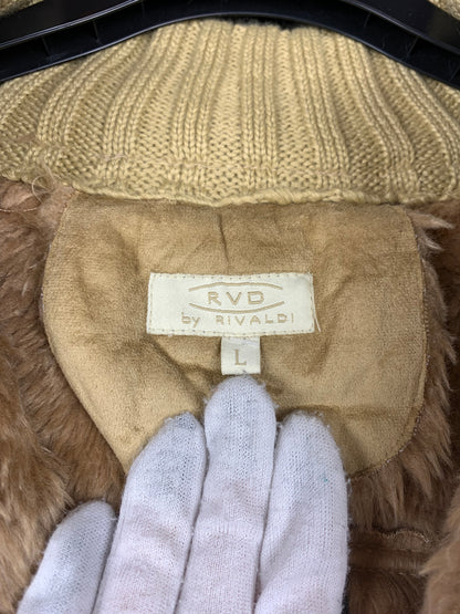 Women's Light Brown Suede Jacket with Ribbed Knit Sleeves and Collar