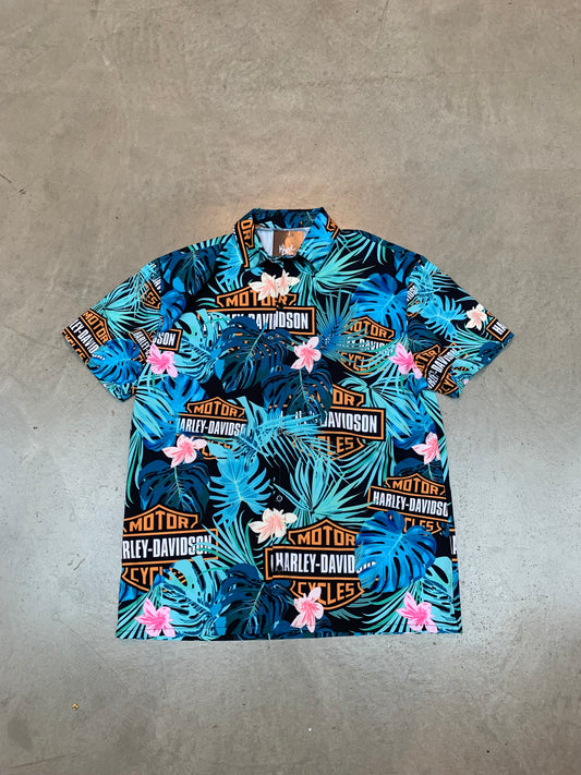 Vintage Harley-Davidson Tropical Hawaiian Style Button-Up Shirt