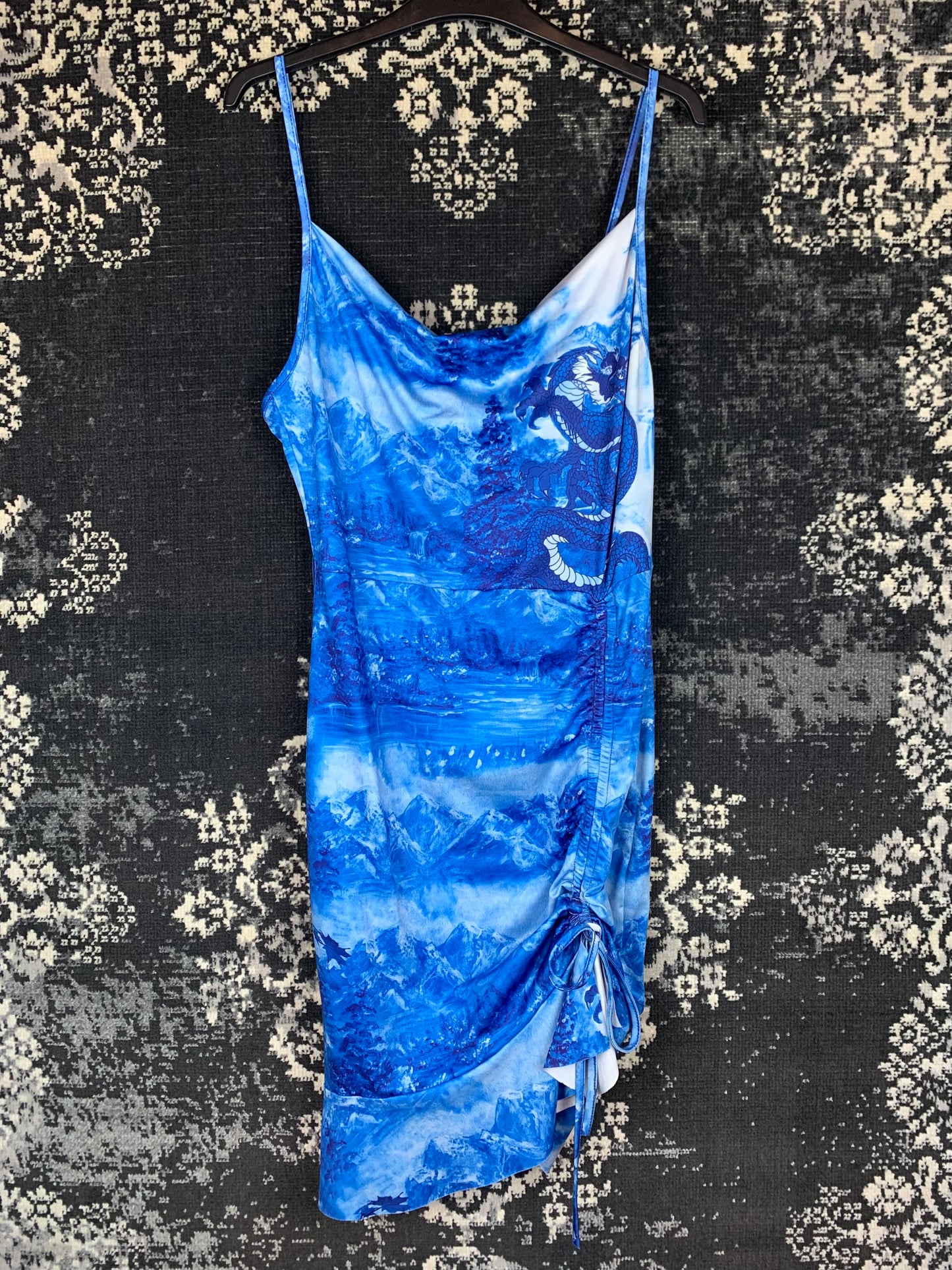 Y2K Women's Blue Dragon Printed Graphic Dress