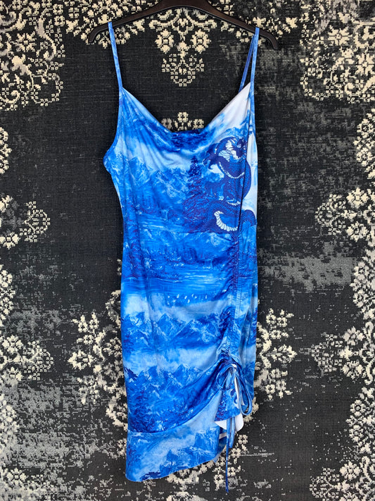 Y2K Women's Blue Dragon Printed Graphic Dress