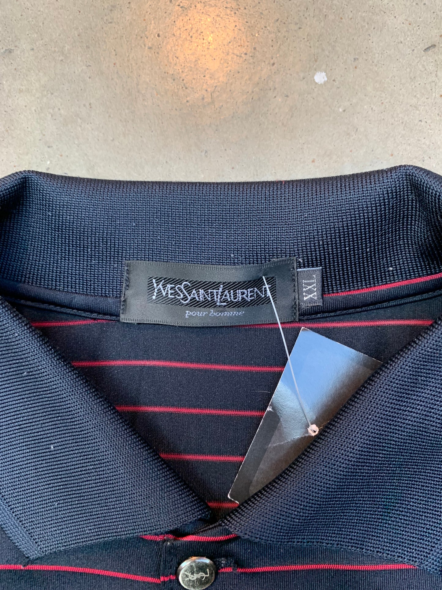 Yves Saint Laurent Navy Blue and Red Striped Polo Shirt