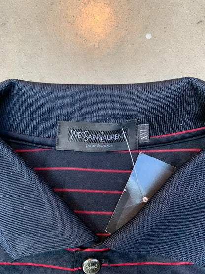 Yves Saint Laurent Navy Blue and Red Striped Polo Shirt
