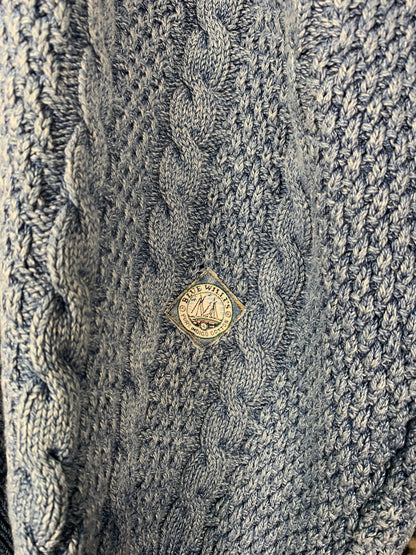 Men’s Vintage Blue Chunky Knit Sweater with Denim Collar