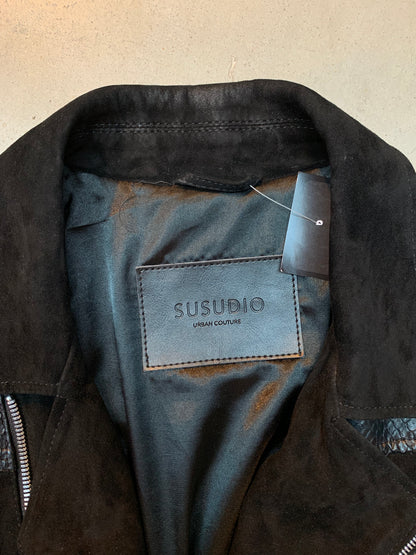 Vintage Unisex SUSUDIO Black Suede Biker Jacket