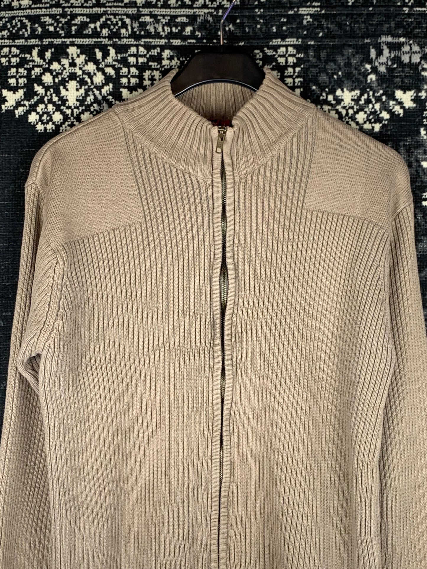 Y2K Men Gray Ribbed Knit Zip Hoodie