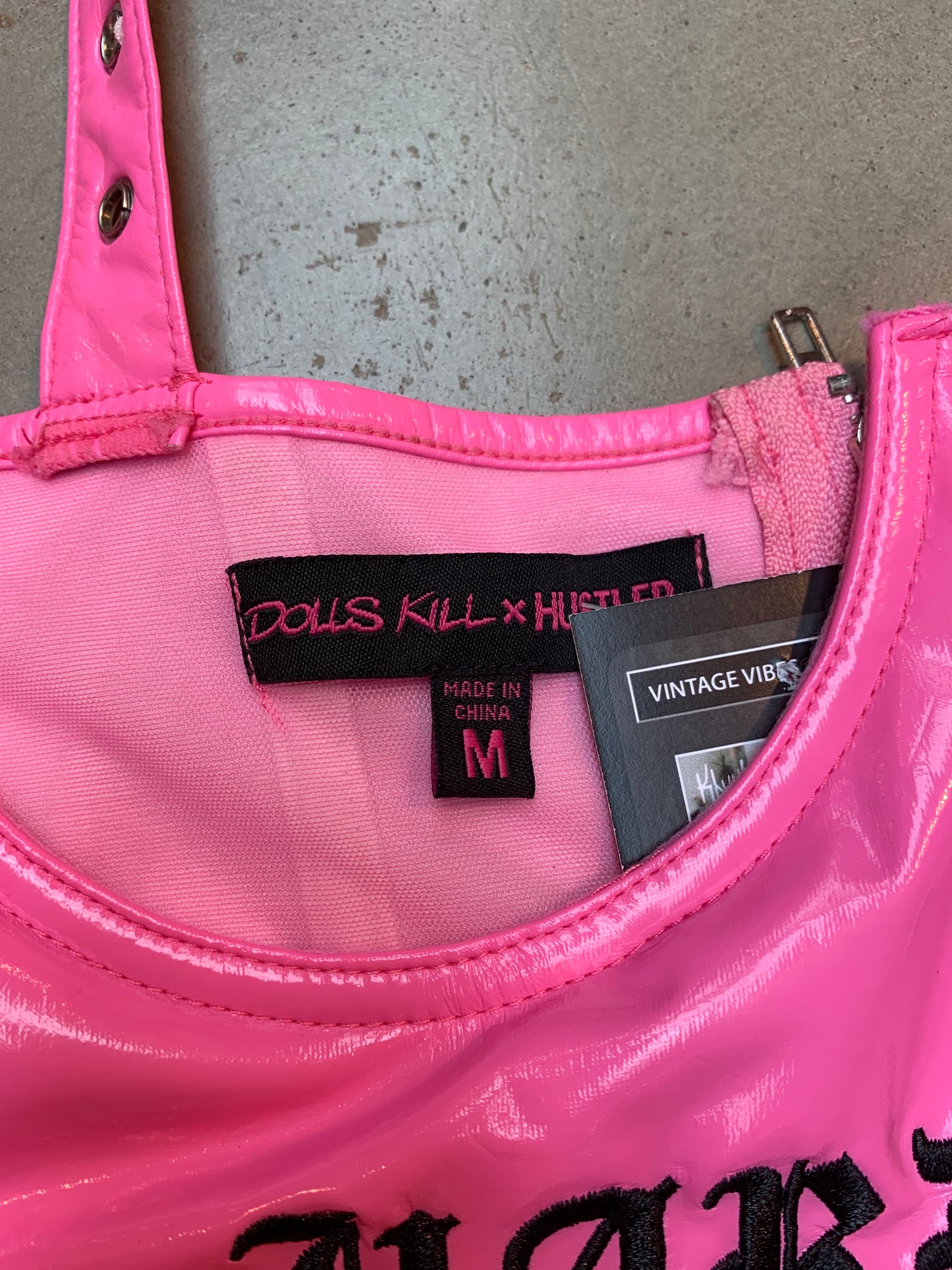 Dolls Kill x Hustler Pink Vinyl Bralette and Garter Belt Set