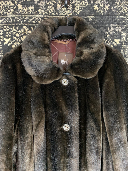 Vintage Dark Brown Faux Fur Long Coat