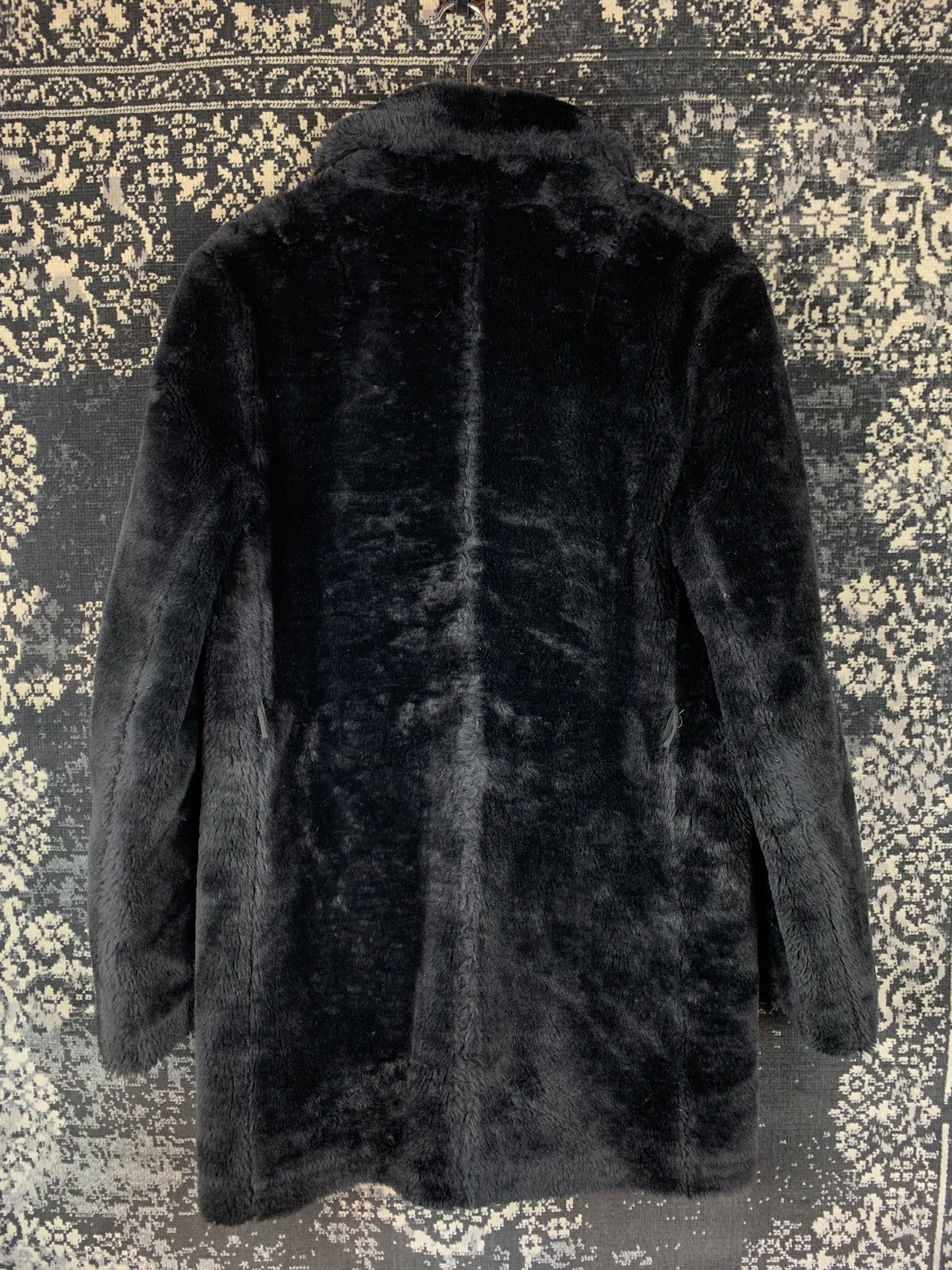 Elegant Black Faux Fur Long Coat