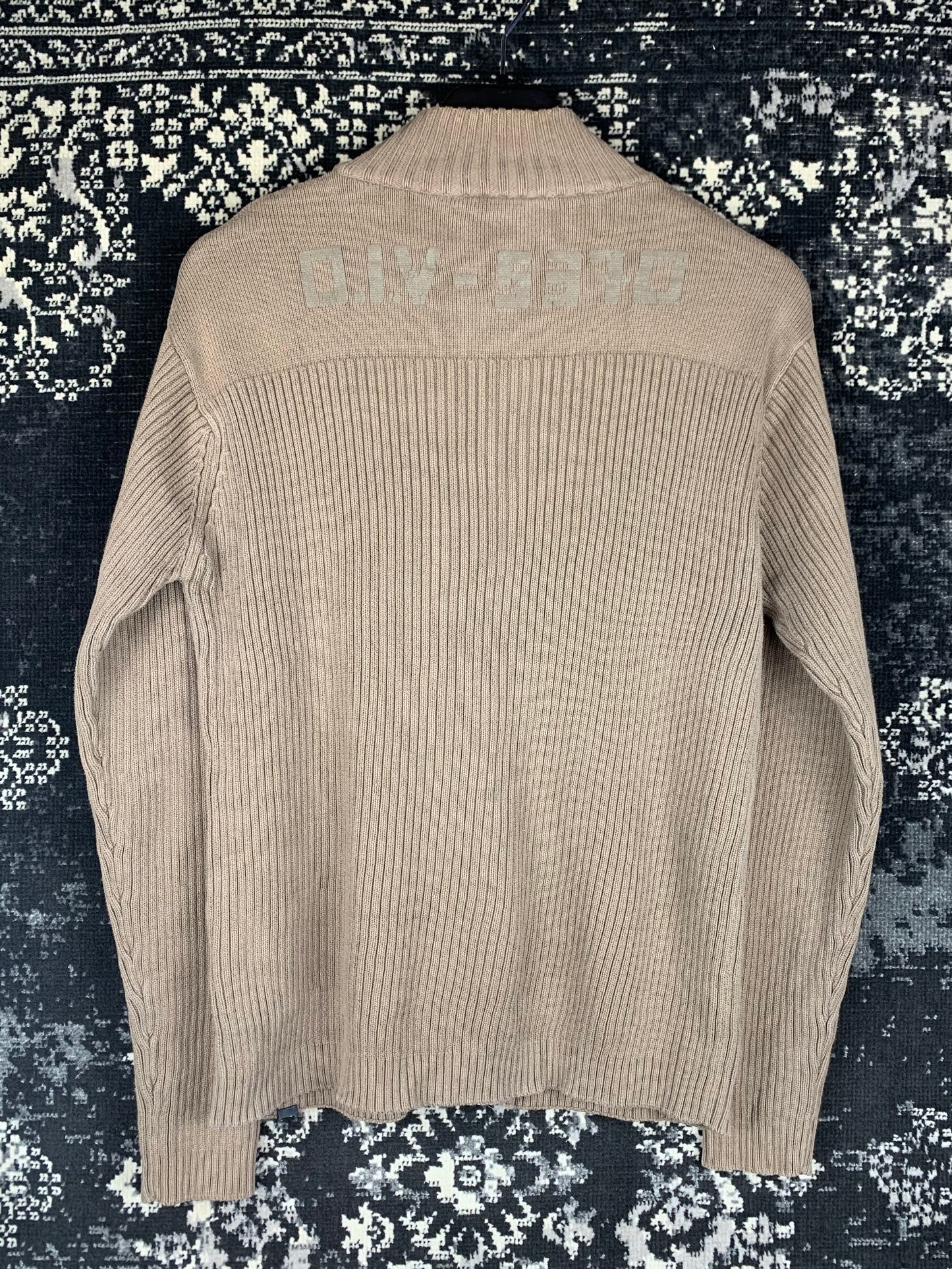 Y2K Men Gray Ribbed Knit Zip Hoodie