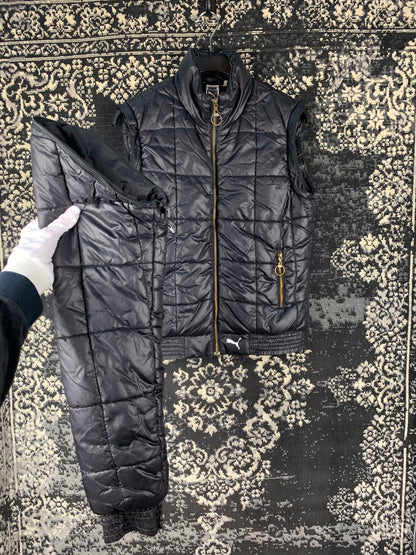 Puma Black Quilted Jacket with Gold Zip Detail
