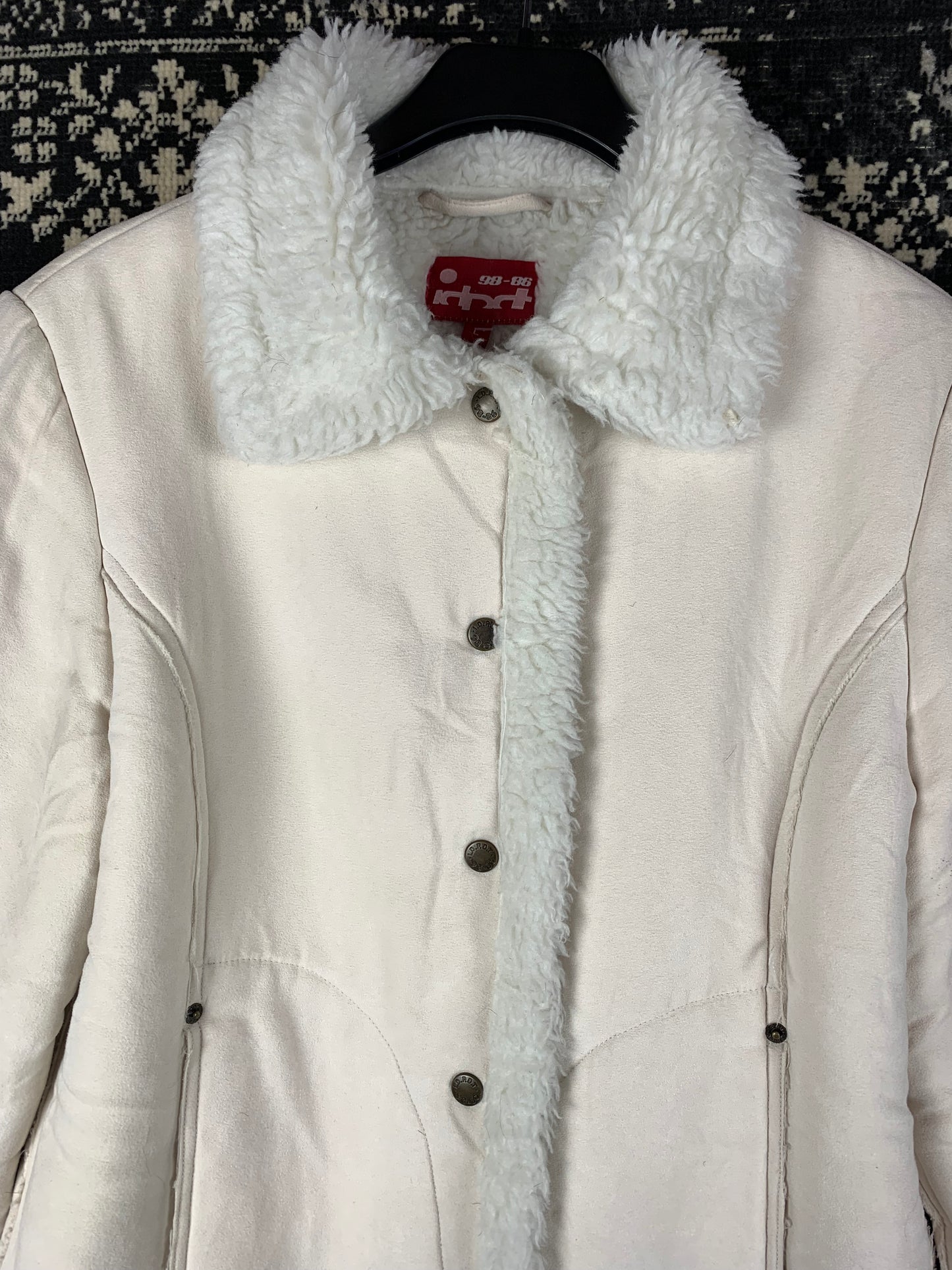 Women's japdt White Lambskin Button Up Coat