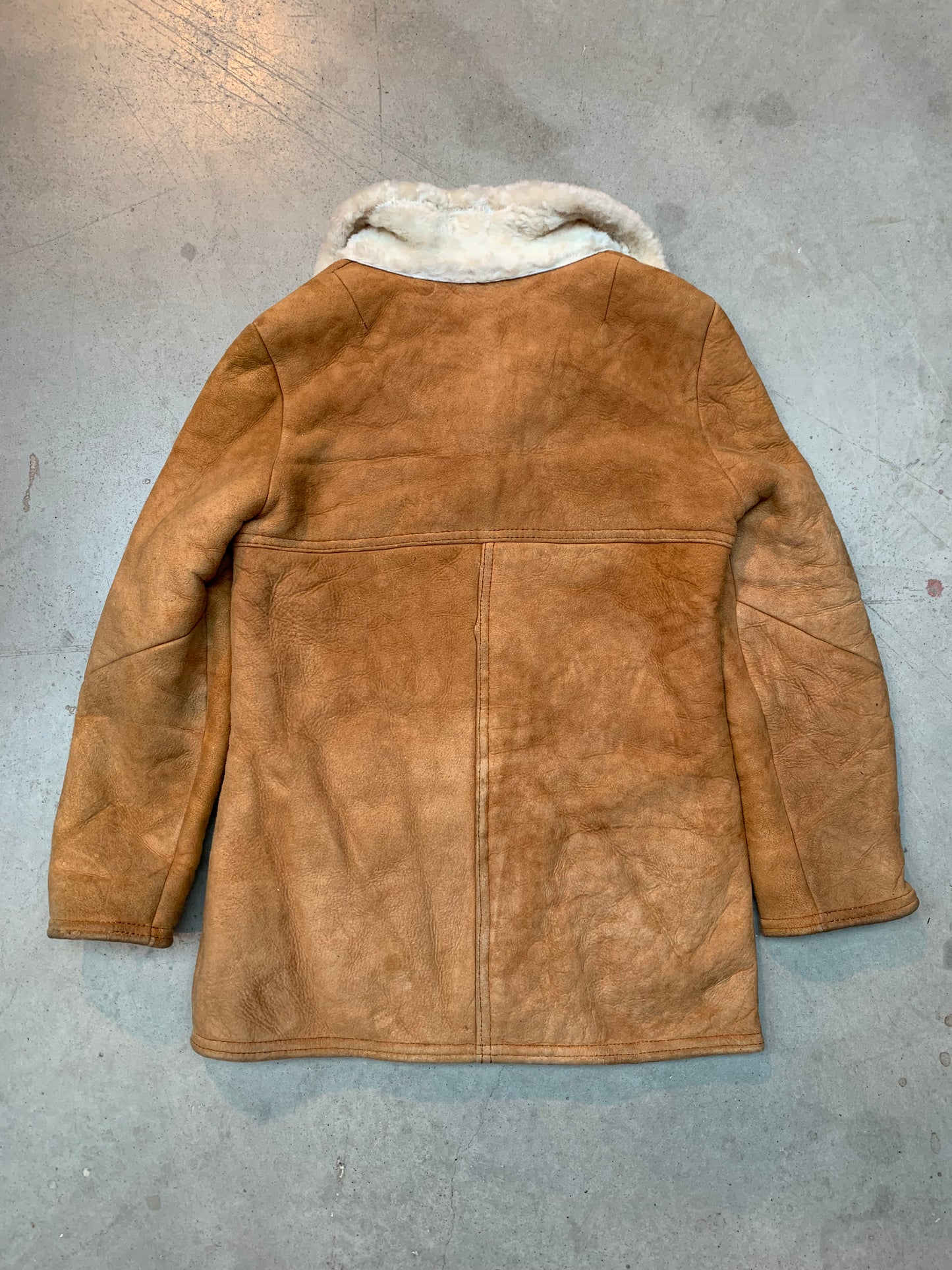Vintage Men's Shearling Coat in Tan Suede