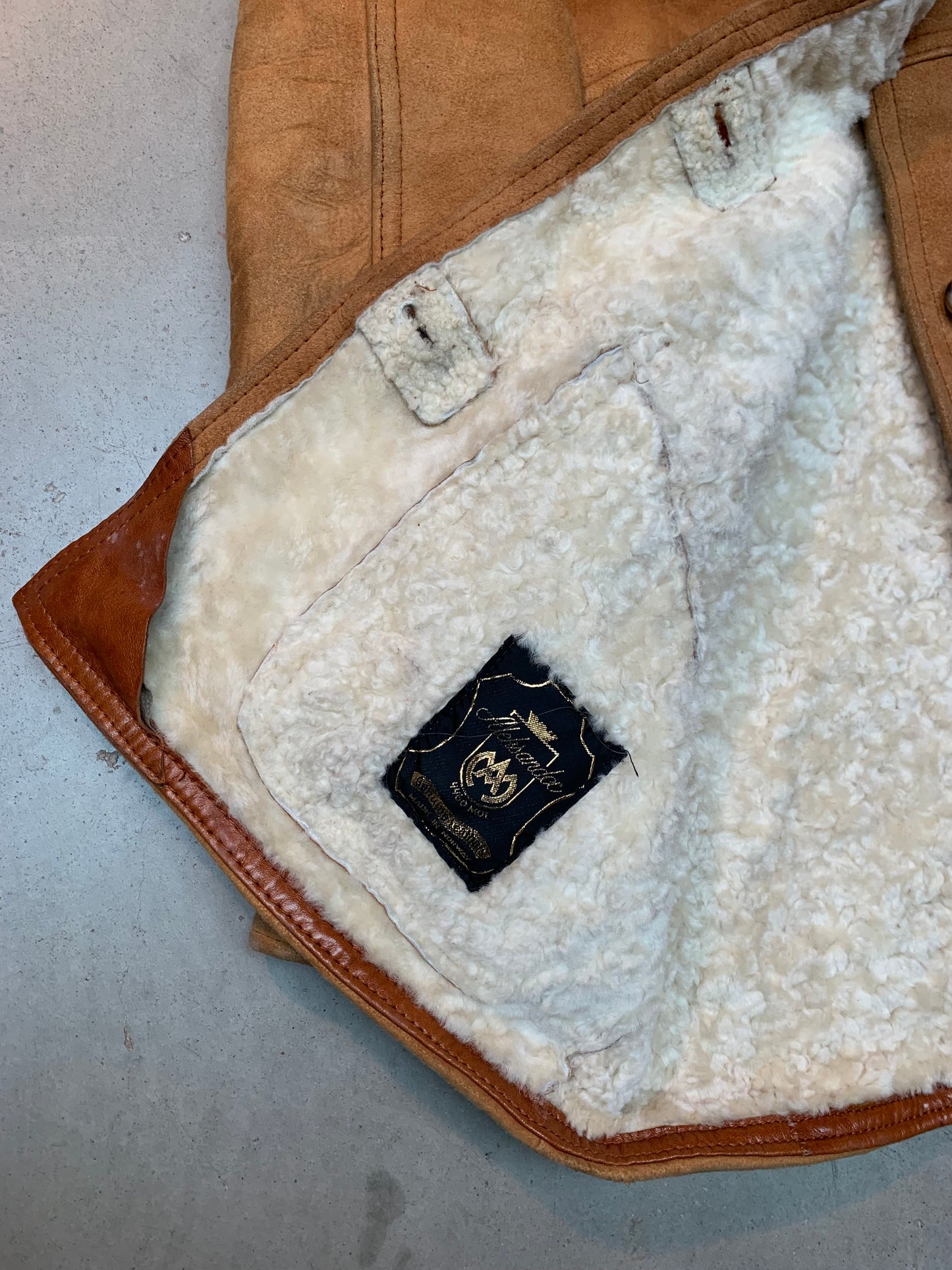 Vintage Men's Shearling Coat in Tan Suede