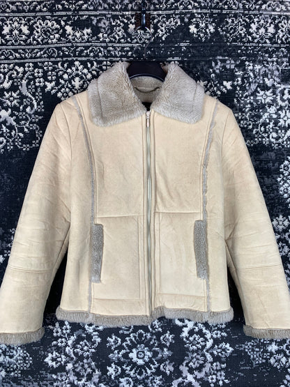 Klementi Y2K Style Beige Faux Suede Zip-Up Jacket