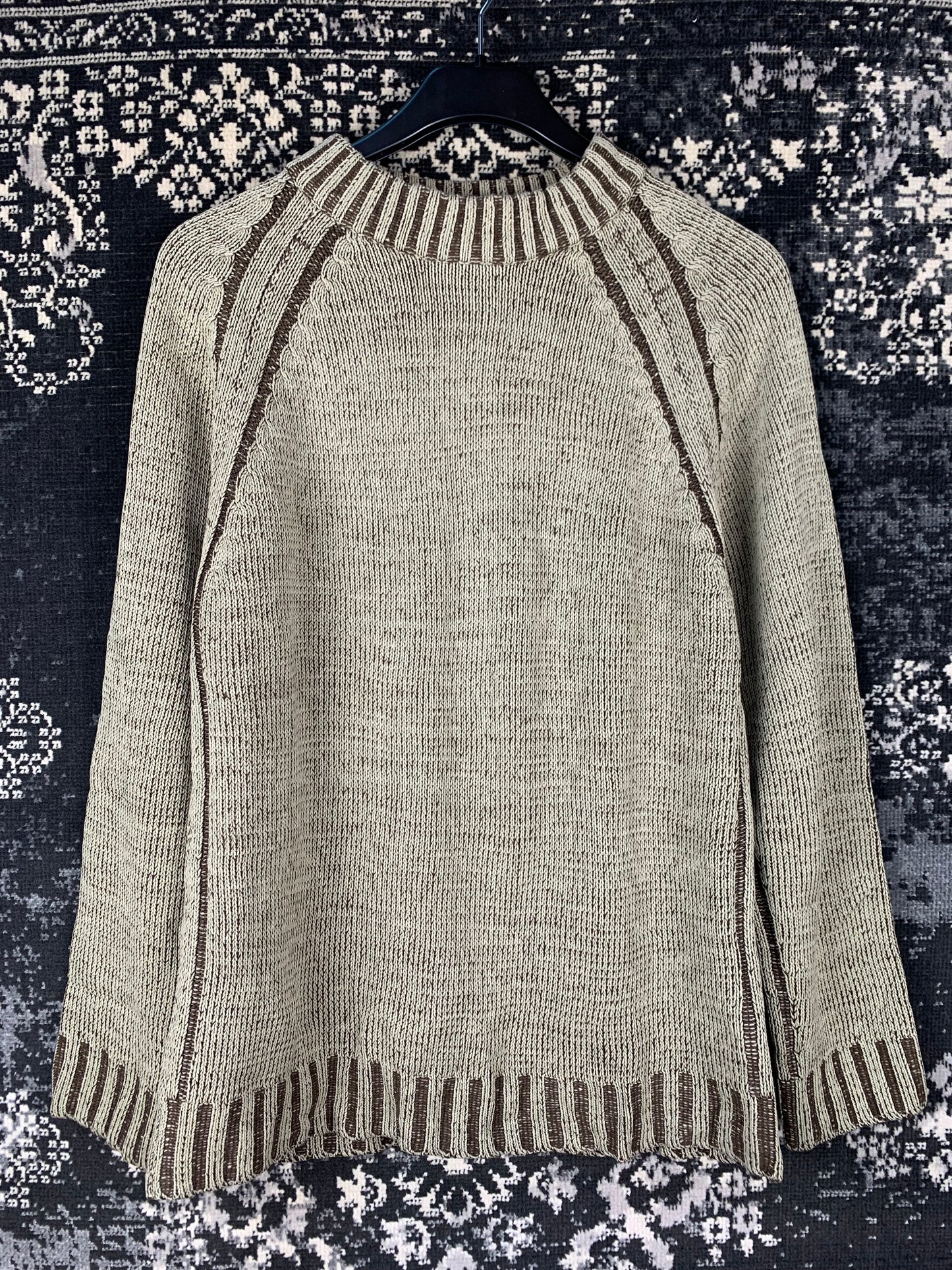 Unisex Washed Two-Tone Chunky Knit Sweater