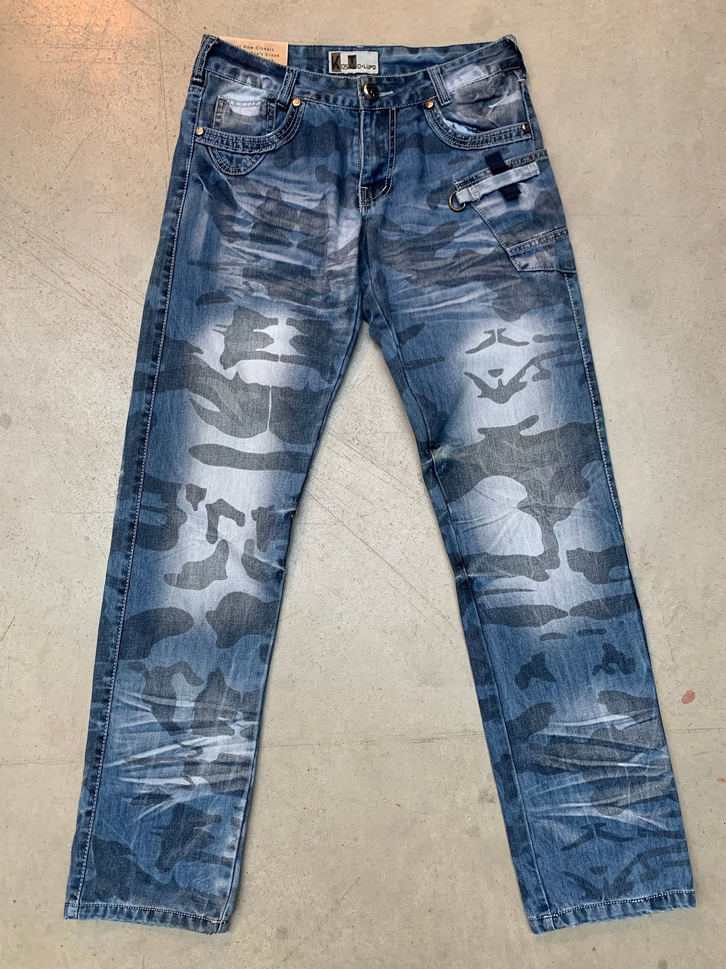 Y2K Men's Camo Print Blue Jeans