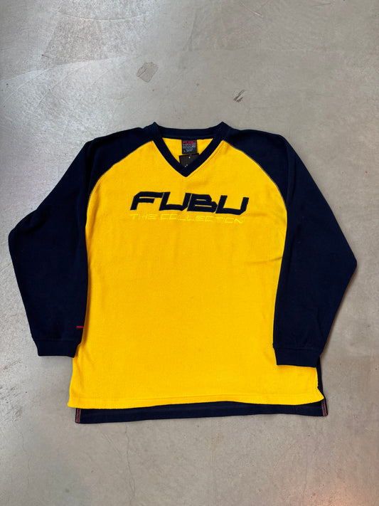 FUBU Yellow And Navy Long Sleeve Pullover
