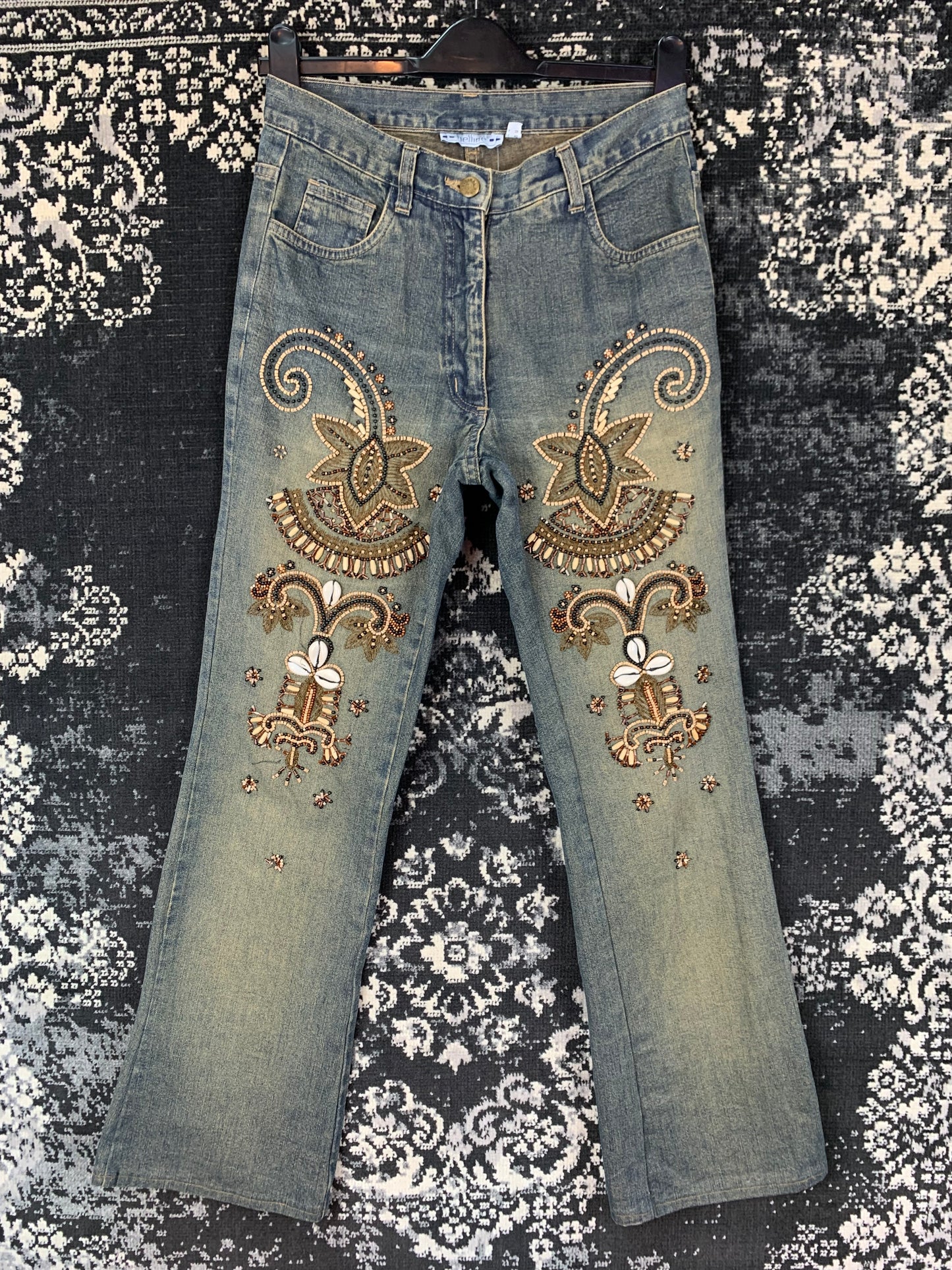 Women's Beaded Y2K Aesthetic Straight Leg Jeans