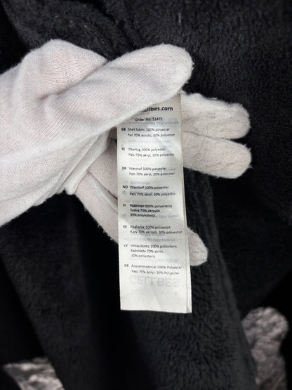 Women's Y2K Black Suede Duffle Coat wih Faux Fur Trim