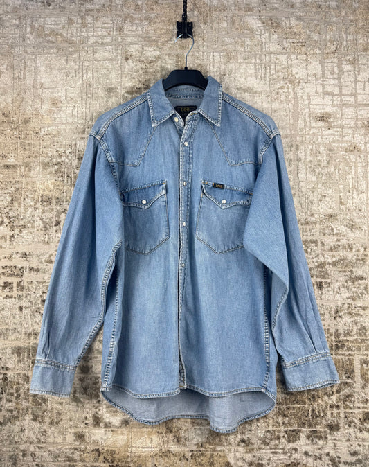 Men's Vintage Lee Denim Shirt Long Sleeve Button Up