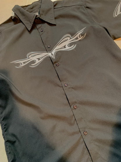 Y2K Men's Dark Grey Tribal Button-Up Shirt