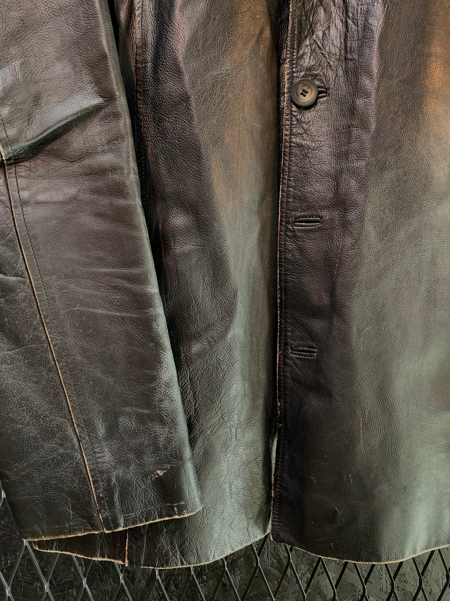 Black Vintage Leather Jacket With Button Closure