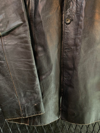 Black Vintage Leather Jacket With Button Closure
