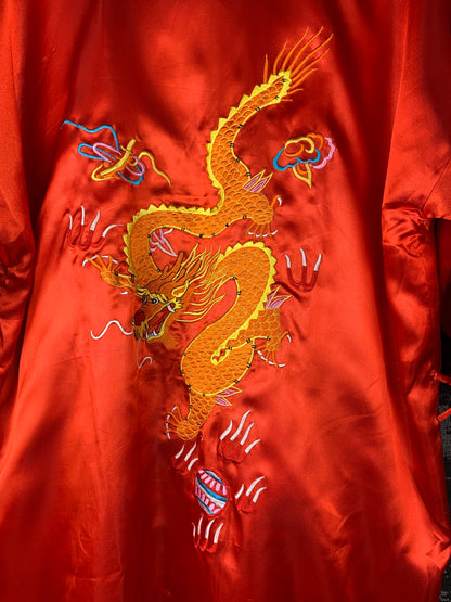 Women's Red Silk Dragon Embroidered Kimono