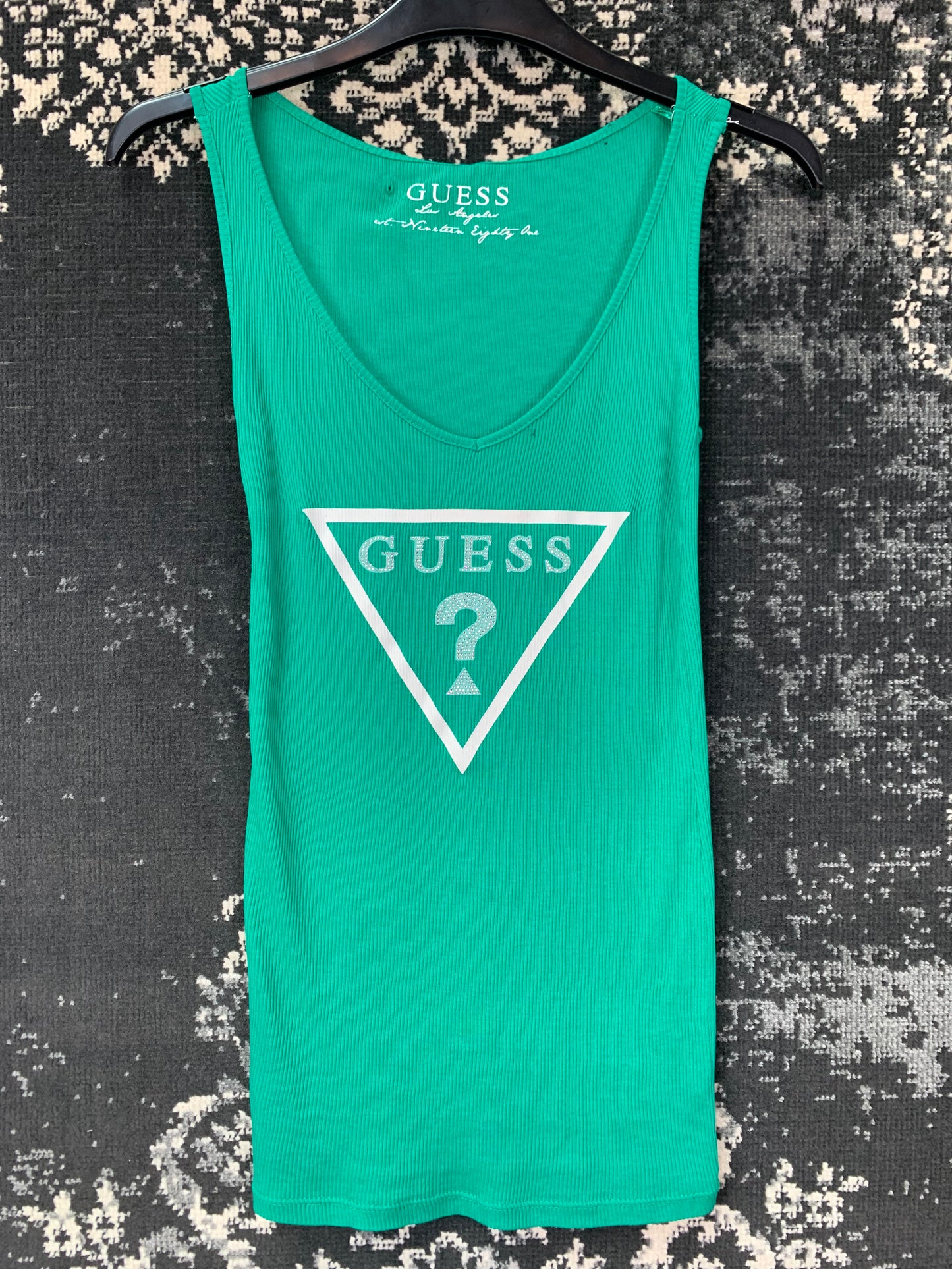 Women's Green Guess Sleeveless Ribbed Tank Top