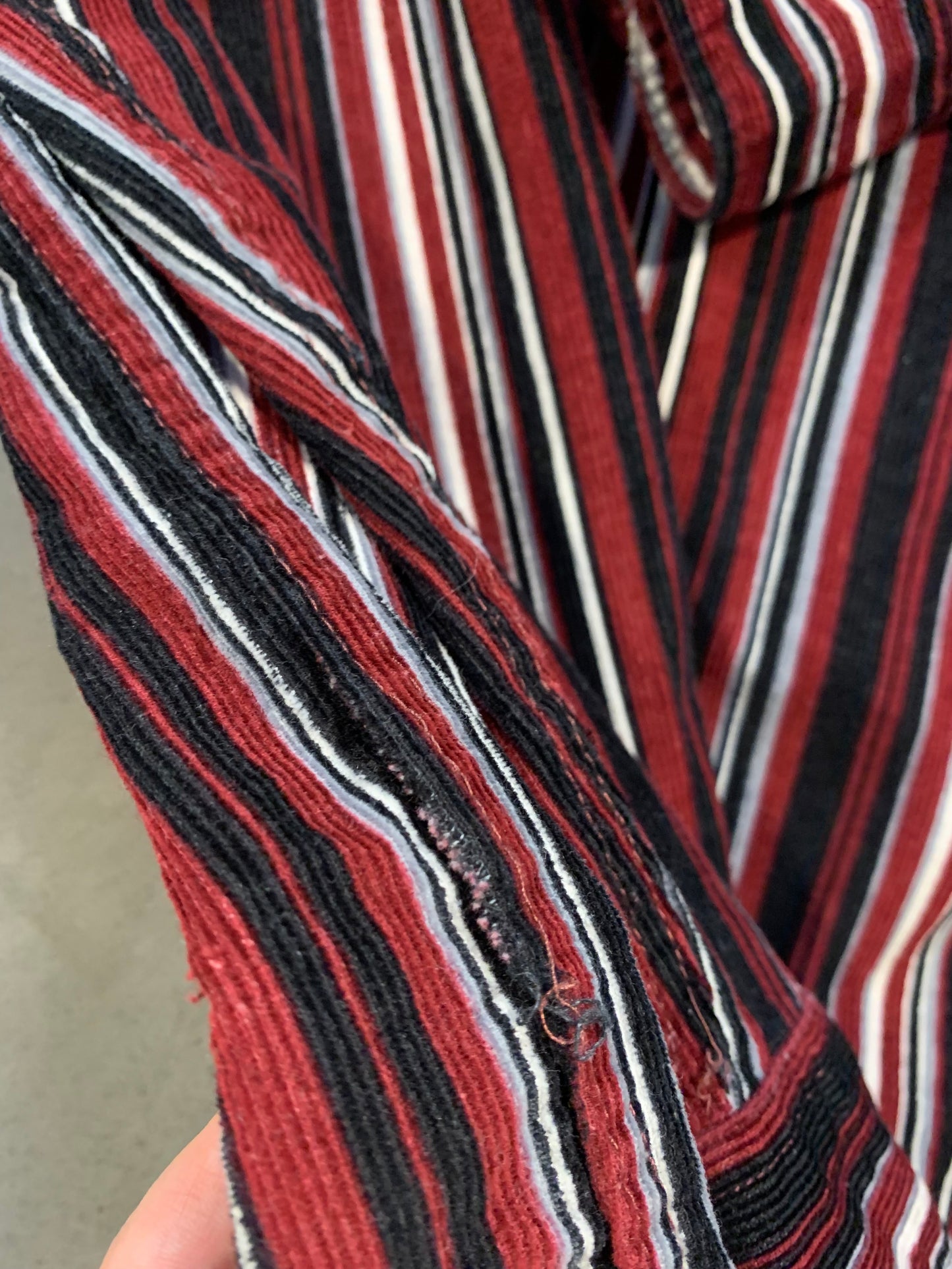 "SPEED jeans" Red, White, Black and Grey Striped Long Sleeve Button Up Shirt