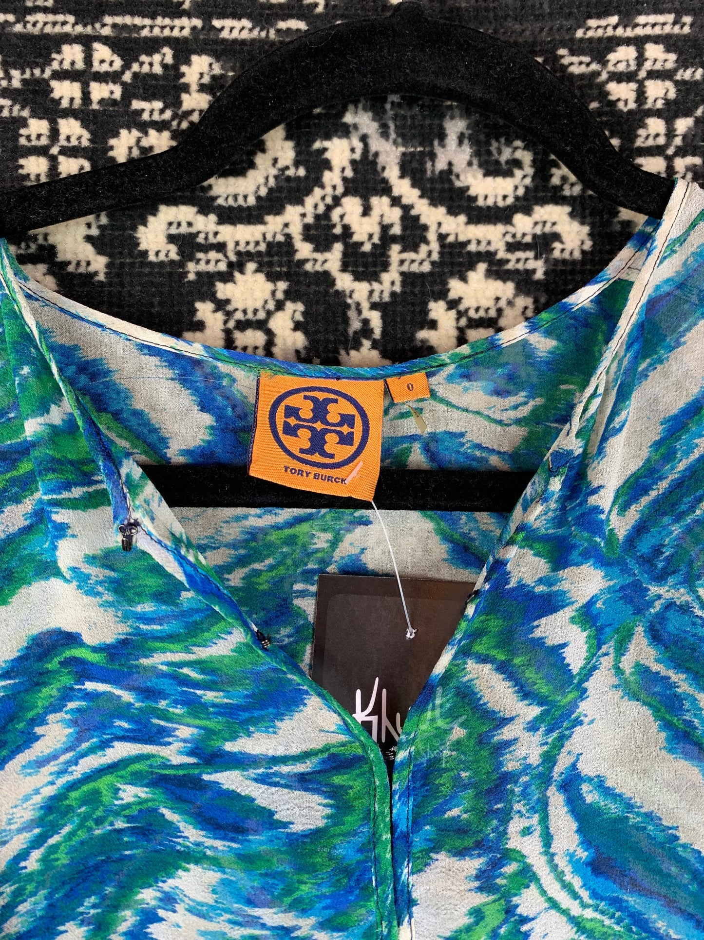 Tory Burch Blue Green Abstract Print Blouse