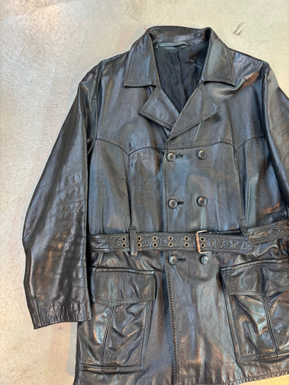 Vintage Black Leather Trench Coat