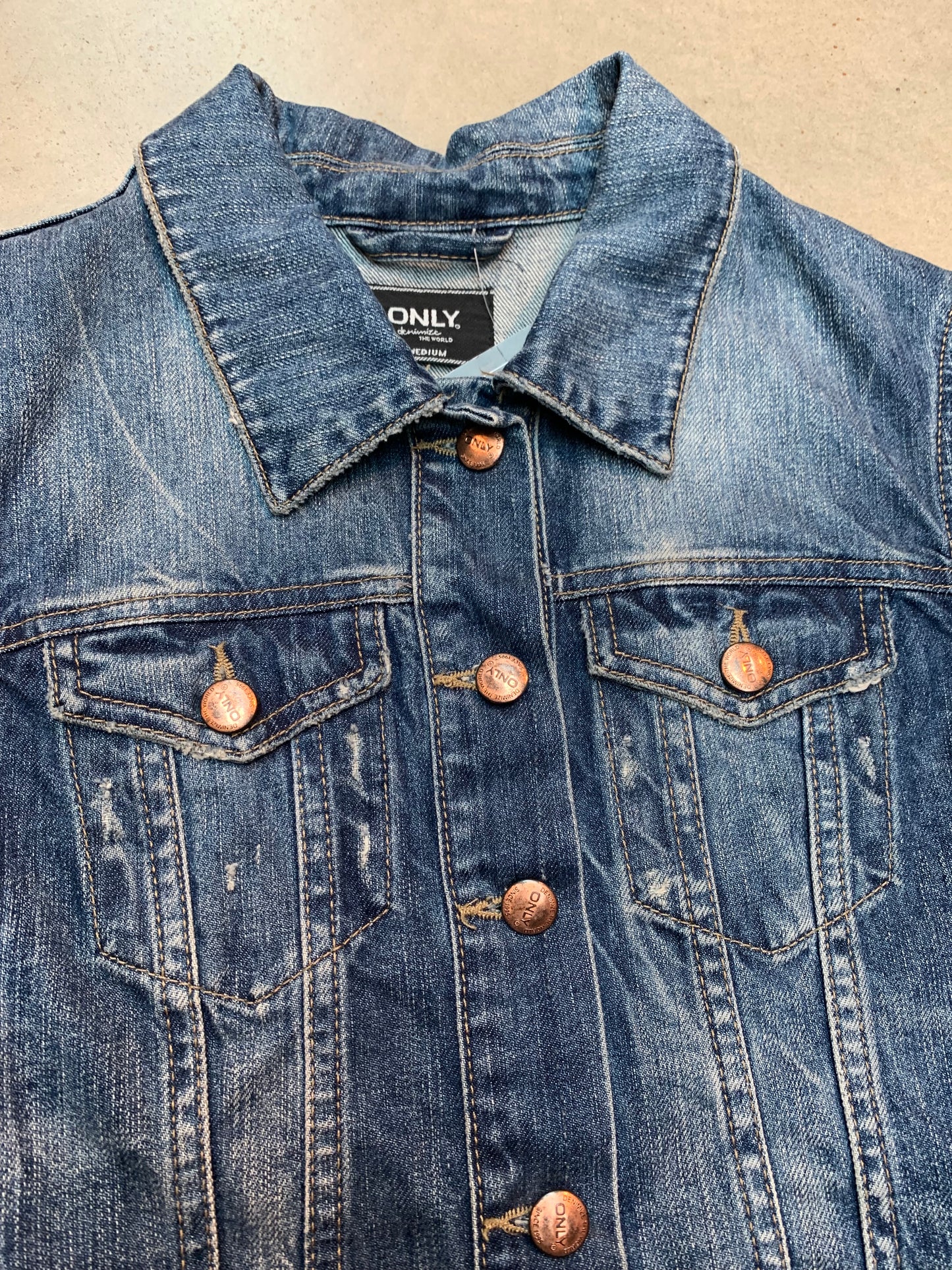 ONLY Denim Jacket with Custom Skull Artwork on Back