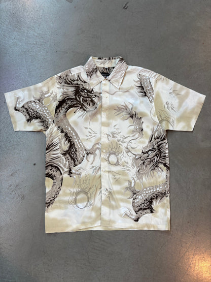 Vintage Men’s L White Satin Dragon Shirt