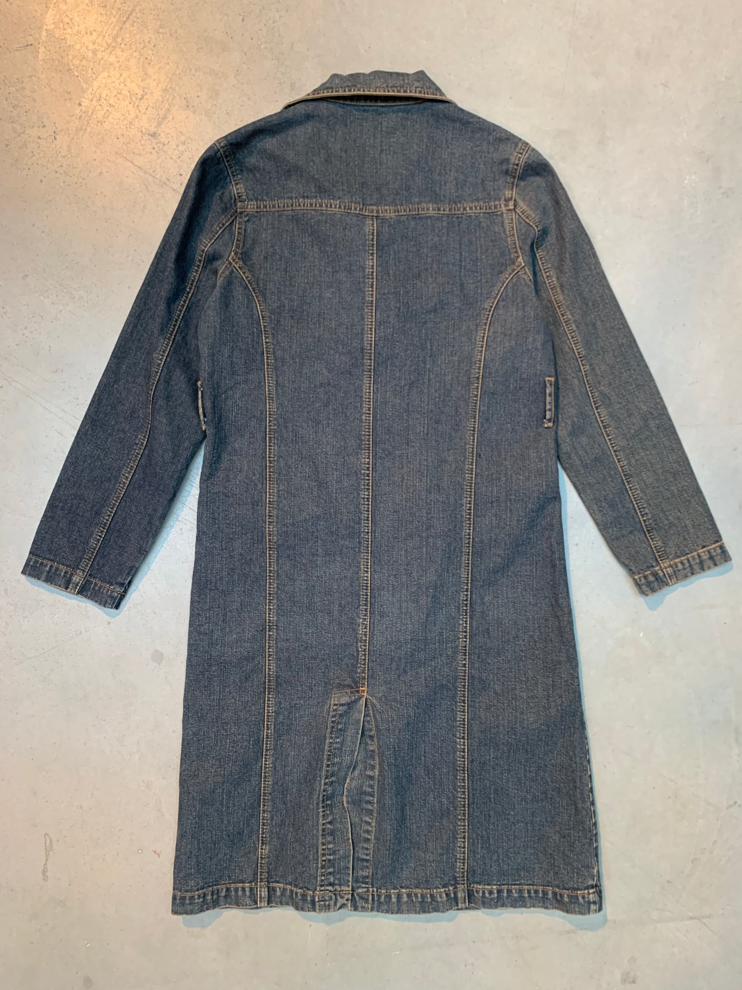 Vintage Women's Long Denim Coat with Classic Button-Up Front