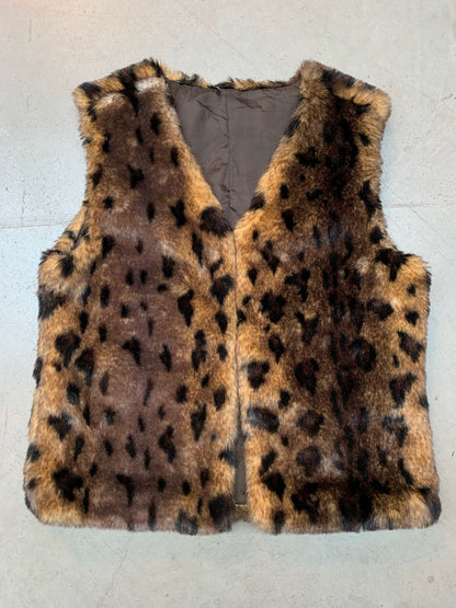 Vintage Faux Fur Animal Print Vest in Leopard Pattern