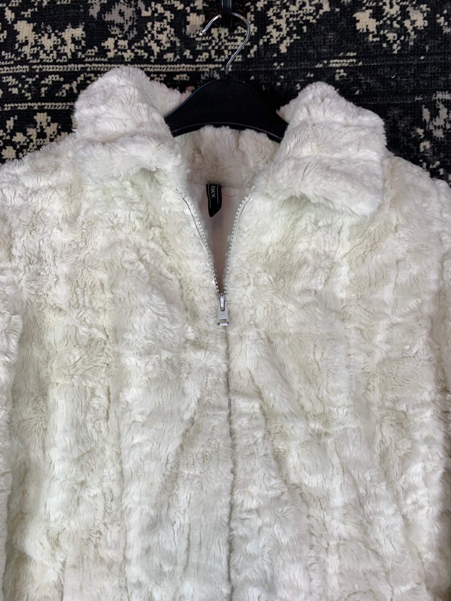 Womens White Faux Fur Zip Up Jacket