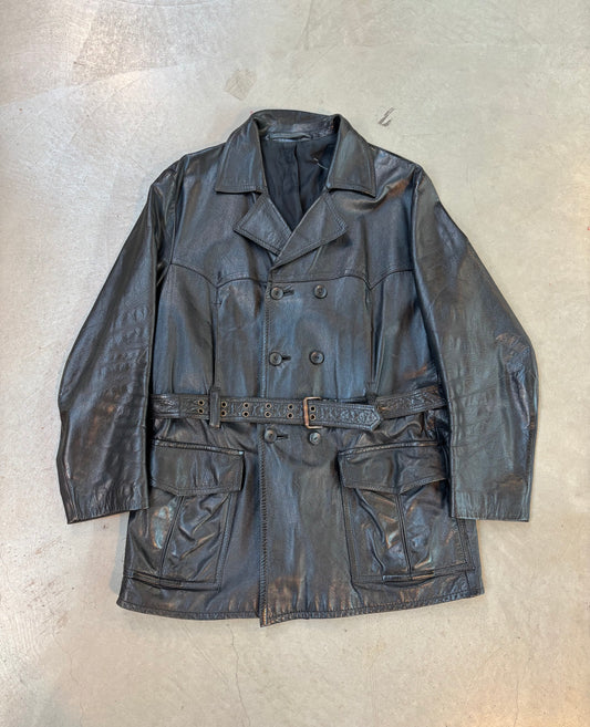 Vintage Black Leather Trench Coat