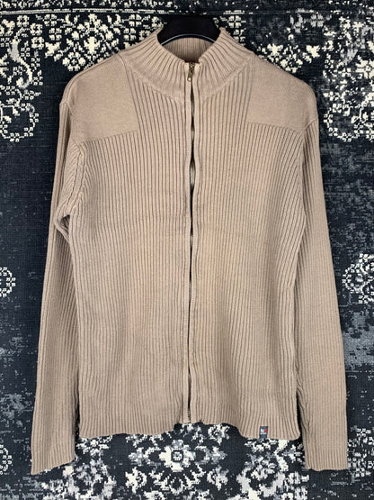 Y2K Men Gray Ribbed Knit Zip Hoodie