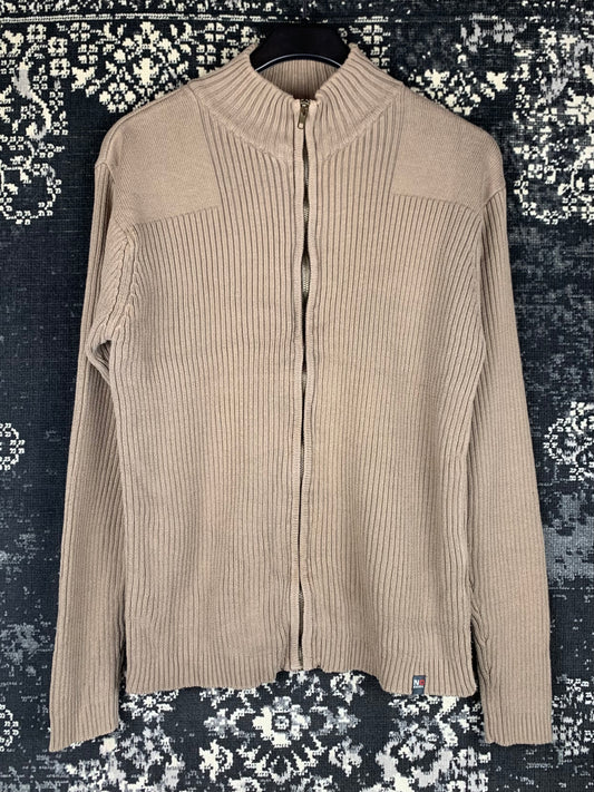 Y2K Men Gray Ribbed Knit Zip Hoodie