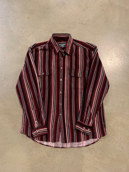 "SPEED jeans" Red, White, Black and Grey Striped Long Sleeve Button Up Shirt