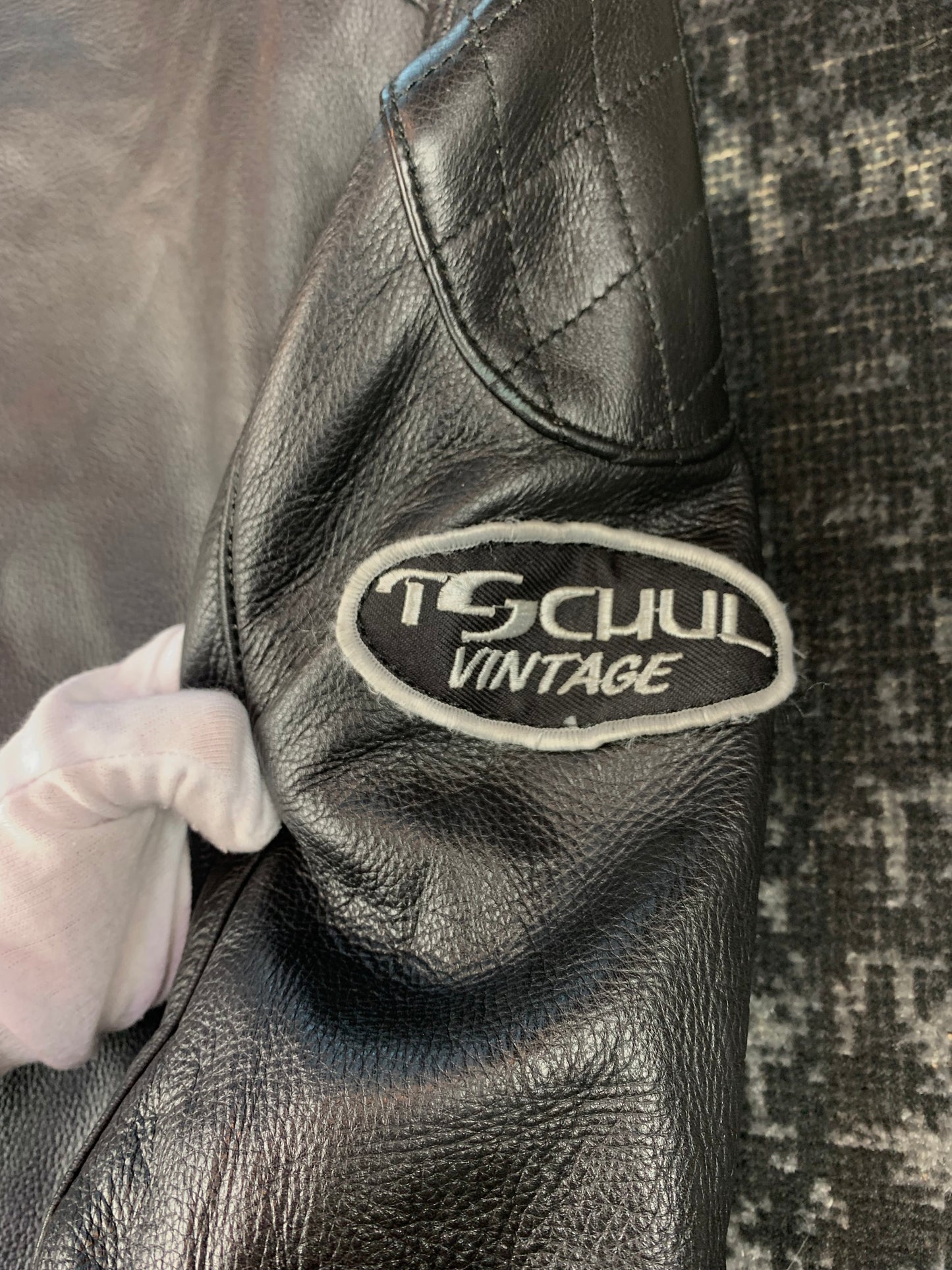 TSCHUL Vintage Black Motorcycle Leather Jacket