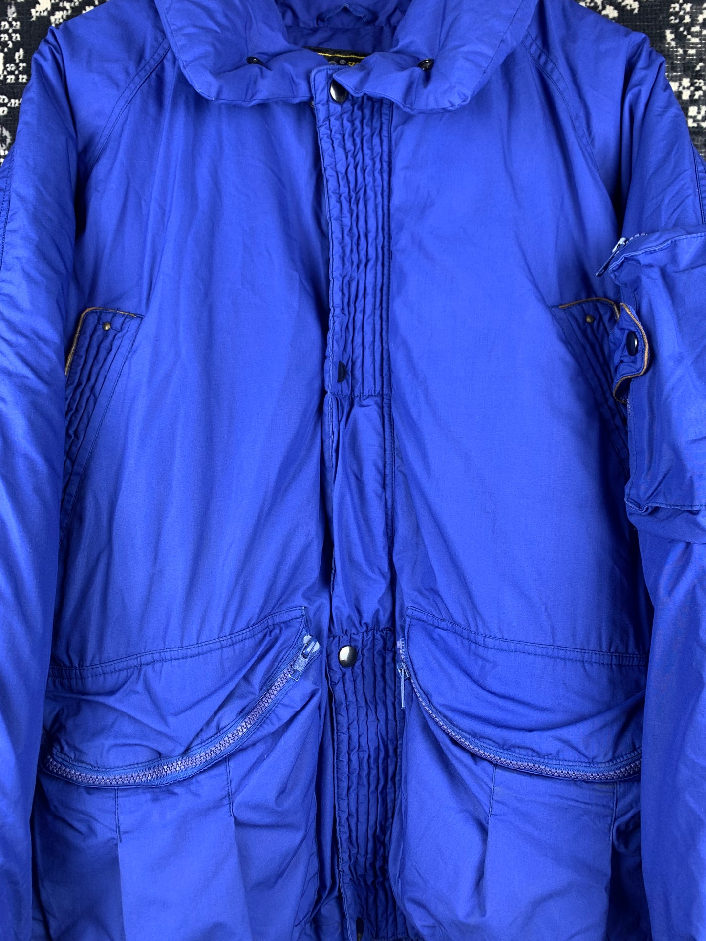 Men's Vintage Shuang Yu Electric Blue Puffer Bomber Jacket